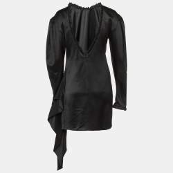 Magda Butrym Black Silk & Wool Draped Mini Dress S