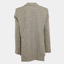 Pre Owned Magda Butrym Brown Checked Leather Trim Embroidered Arkansas Blazer M