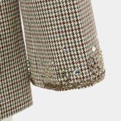 Pre Owned Magda Butrym Brown Checked Leather Trim Embroidered Arkansas Blazer M