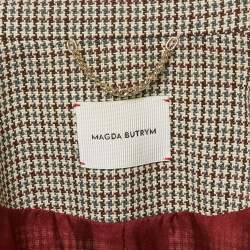 Pre Owned Magda Butrym Brown Checked Leather Trim Embroidered Arkansas Blazer M