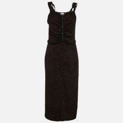 Magda Butrym Black Polka Dots Print Silk Ruffled Midi Dress S