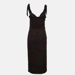 Magda Butrym Black Polka Dots Print Silk Ruffled Midi Dress S