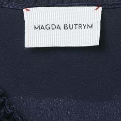 Magda Butrym Navy Blue satin Silk Ruffled Asymmetric Sleeve Midi Dress S