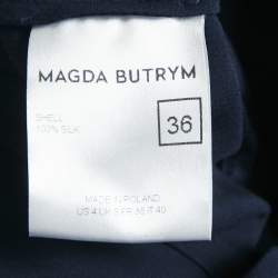 Magda Butrym Navy Blue satin Silk Ruffled Asymmetric Sleeve Midi Dress S