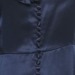 Magda Butrym Navy Blue satin Silk Ruffled Asymmetric Sleeve Midi Dress S