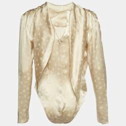 Magda Butrym Cream Floral Jacquard Silk Favara Draped Bodysuit M