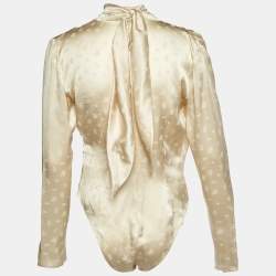 Magda Butrym Cream Floral Jacquard Silk Favara Draped Bodysuit M