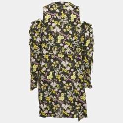 Magda Butrym Black Floral Print Silk Cold-Shoulder Short Dress S