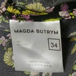 Magda Butrym Black Floral Print Silk Cold-Shoulder Short Dress S