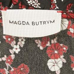 Magda Butrym Black Floral Print Silk Cold-Shoulder Single Sleeve Mini Dress S