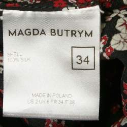 Magda Butrym Black Floral Print Silk Cold-Shoulder Single Sleeve Mini Dress S