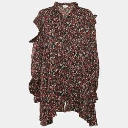 Magda Butrym Black Floral Print Silk Cold-Shoulder Single Sleeve Mini Dress S