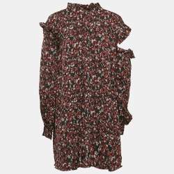 Magda Butrym Black Floral Print Silk Cold-Shoulder Single Sleeve Mini Dress S