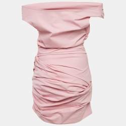 Pre Owned فستان ماجدا بوتريم قصير بوبلين وردي بتفاصيل كروتش وفتحة عنق متعرجة مقاس صغير - سمول