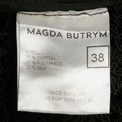 Pre Owned Magda Butrym Black Crochet Ruffled Cold Shoulder Bodysuit M