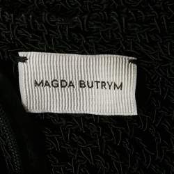 Pre Owned Magda Butrym Black Crochet Ruffled Cold Shoulder Bodysuit M