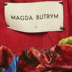 Pre Owned Magda Butrym Multicolor/Red Printed Velvet Ruched Crop Top S