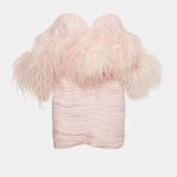 Pre Owned Magda Butrym Pink Silk and Ostrich Feather Strapless Mini Dress S