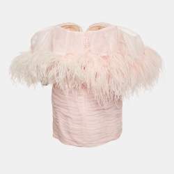 Pre Owned Magda Butrym Pink Silk and Ostrich Feather Strapless Mini Dress S