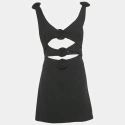 Pre Owned Magda Butrym Black Flower Applique Wool Cut -Out Mini Dress L