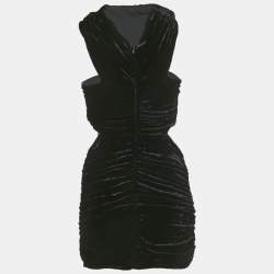 Pre Owned Magda Butrym Black Stretch Velvet Ruche Cut-Out Mini Dress S