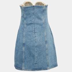 Pre Owned Magda Butrym Blue Denim Strapless Mini Dress S