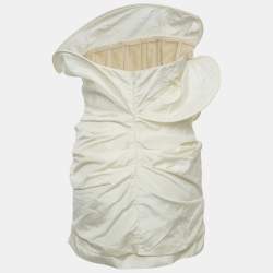 Pre Owned فستان ماجدا بوترم قصير أبيض من حرير بتفاصيل منظمة مقاس صغير - سمول