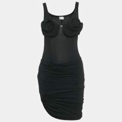 Pre Owned Magda Butrym Black Stretch Jersey Rose Applique Mini Dress S