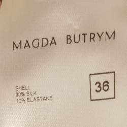 Pre Owned فستان ماجدا بوتريم قصير بلون بيج من الحرير مع زهور مجسمة ومزموم مقاس صغير - سمول