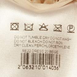 Pre Owned فستان ماجدا بوتريم قصير بلون بيج من الحرير مع زهور مجسمة ومزموم مقاس صغير - سمول