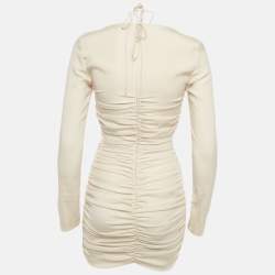 Pre Owned فستان ماجدا بوتريم قصير بلون بيج من الحرير مع زهور مجسمة ومزموم مقاس صغير - سمول