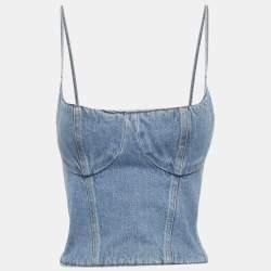 مملوكة مسبقًا Magda Butrym Blue Denim Corset Tank Top & Strapless Mini Dress Set S