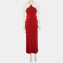 Pre Owned Magda Butrym Red Rosette Halterneck Maxi Dress S