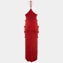 Pre Owned Magda Butrym Red Rosette Halterneck Maxi Dress S