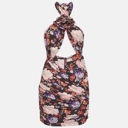 Pre Owned Magda Butrym Multicolour Floral Print Jersey Ruched Mini Dress S