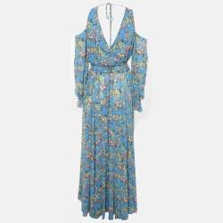 Pre Owned Maison D'Angelann Blue Floral Print Chiffon Maxi Dress S