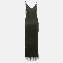 Pre Owned Maison d'Angelann Black Knit Fringed Sleeveless Maxi Dress S