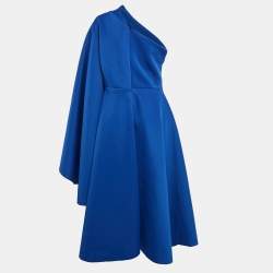 مملوكة مسبقًا Maison De La Sirena Royal Blue Jersey Draped One-Shoulder Midi Dress S