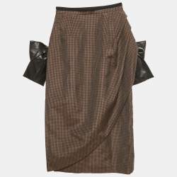 Pre Owned Maison Martin Margiela Brow Printed Linen Blend Exaggerated Bow Skirt S