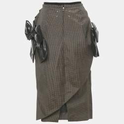 Pre Owned Maison Martin Margiela Brown Printed Linen & Mohair Exaggerated Bow Skirt L