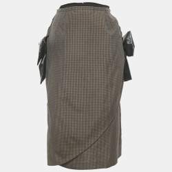 Pre Owned Maison Martin Margiela Brown Printed Linen & Mohair Exaggerated Bow Skirt L