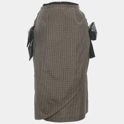 Pre Owned Maison Martin Margiela Brow Printed Linen &Mohair Exaggerated Bow Skirt M