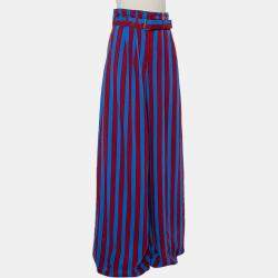 Maison Martin Margiela Red & Blue Striped Synthetic Belted Palazzo Pants M