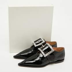Maison Martin Margiela Black Patent Leather Crystal Embellished Buckle Flats Size 39