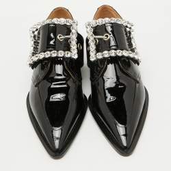 Maison Martin Margiela Black Patent Leather Crystal Embellished Buckle Flats Size 39