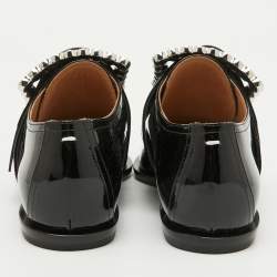 Maison Martin Margiela Black Patent Leather Crystal Embellished Buckle Flats Size 39