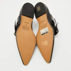 Maison Martin Margiela Black Patent Leather Crystal Embellished Buckle Flats Size 39