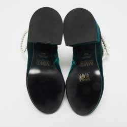 Pre Owned Maison Martin Margiela Green Velvet Faux Pearl Ankle Length Boots Size 36.5