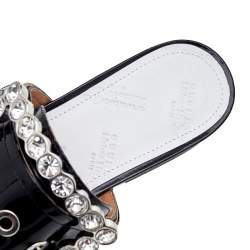 Pre Owned Maison Margiela Black Patent Leather Crystal Embellished Buckle Flat Mules Size 38