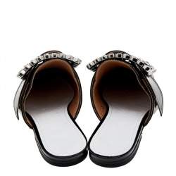 Pre Owned Maison Margiela Black Patent Leather Crystal Embellished Buckle Flat Mules Size 38